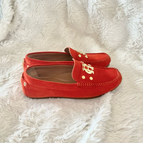 HOLLAND COOPER RARE Suede Driving Loafers in Neroli Orange Gold Detailing UK 3 - Picture 6 of 11